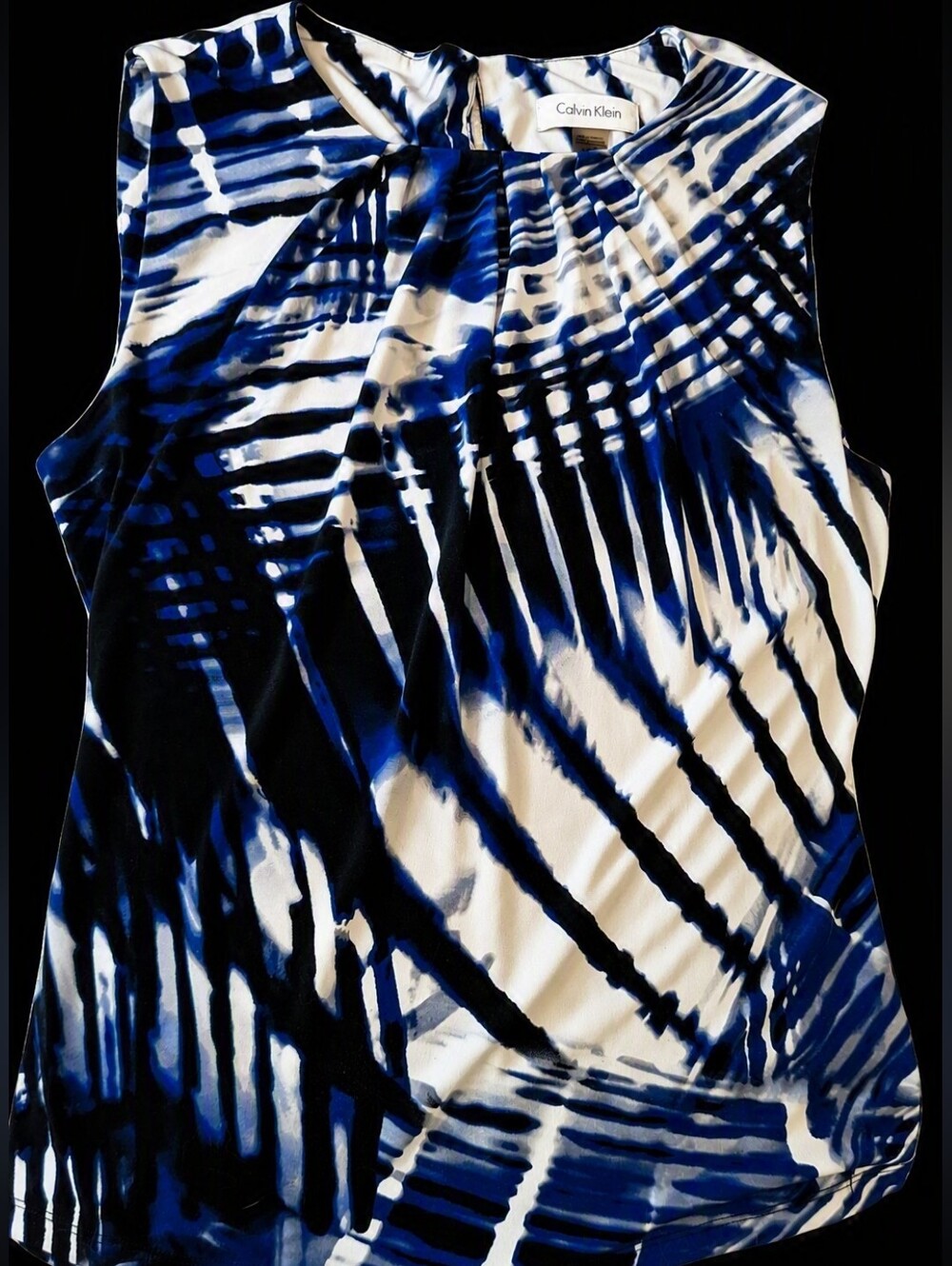 Calvin Klein Blue, Black & White Abstract Stripe Blouse